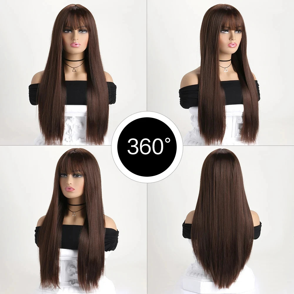 Best-selling 26-inch synthetic wig for long straight hair for Halloween cosplay, wig, high-temperature hair accessory