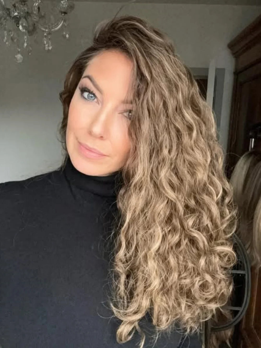 Frontal Lace Wigs, 100% Virgin Human Hair Brunette Brown Highlights Deep Curly