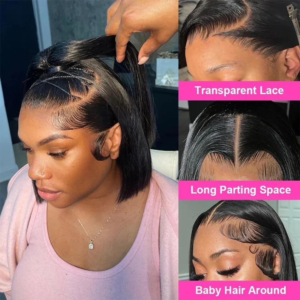 Indian Straight Bob Lace Closure Human Hair Wig, Blunt Cut