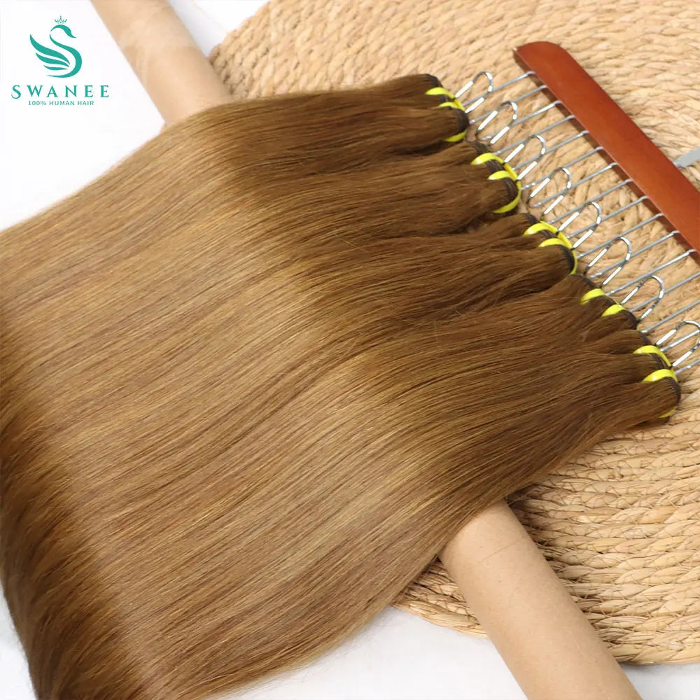 Double Weft Straight Flaxen Colored Unprocessed Human Hair Extensions Ginger Bundles