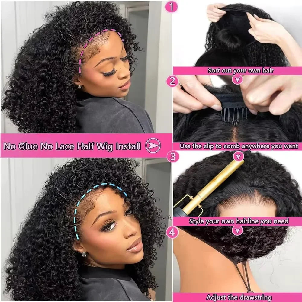 Burmese Curly Human Hair Half Wig — Glueless 3-in-1, 300% Density