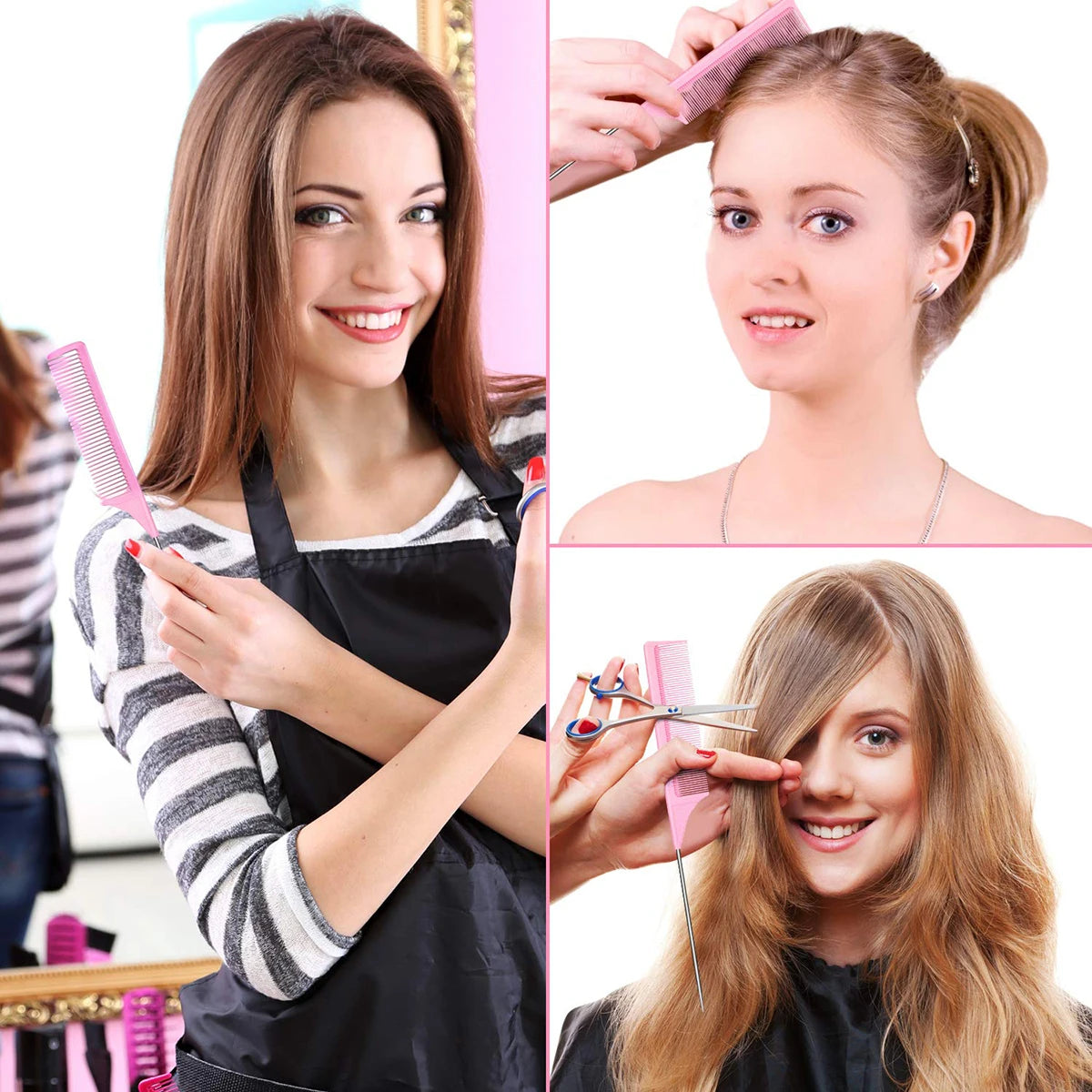 3pcs Professional Pointed Tail Salon Ponytail Comb Anti-Static Hair Comb Steel Needle Mouse Tail Comb