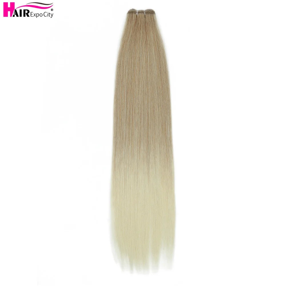 Bone Straight Synthetic Hair Bundles Ombre Blonde Weft Super Long Weave Extensions