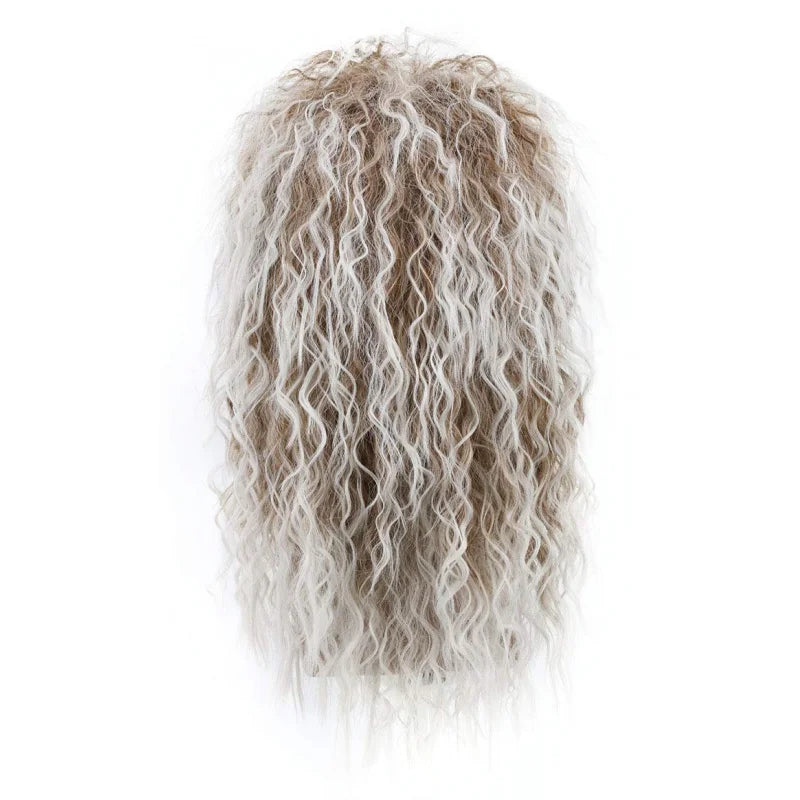 Long Curly Brown Gradient White Synthetic Wig 70s 80s Rocker Mullet Party