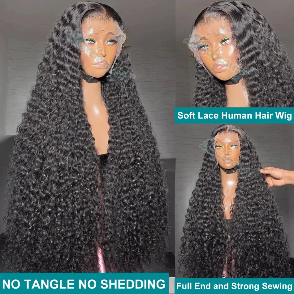 Density Deep Wave Human Hair Lace Front Wig, 13x6 HD Transparent Frontal
