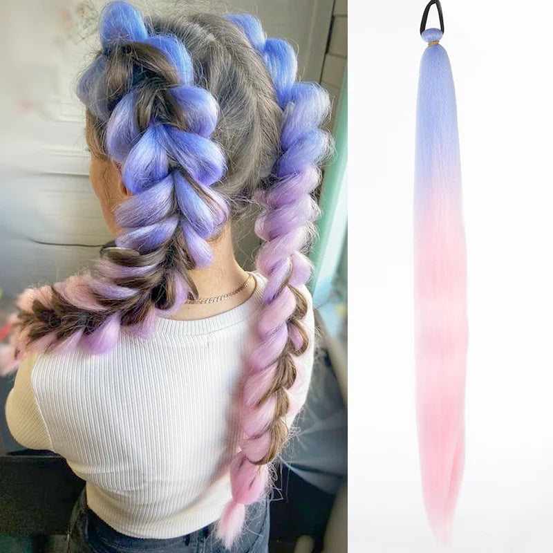 Synthetic Ponytail Extension Elastic Tie Hair Band 26" Long Straight Colored Braiding