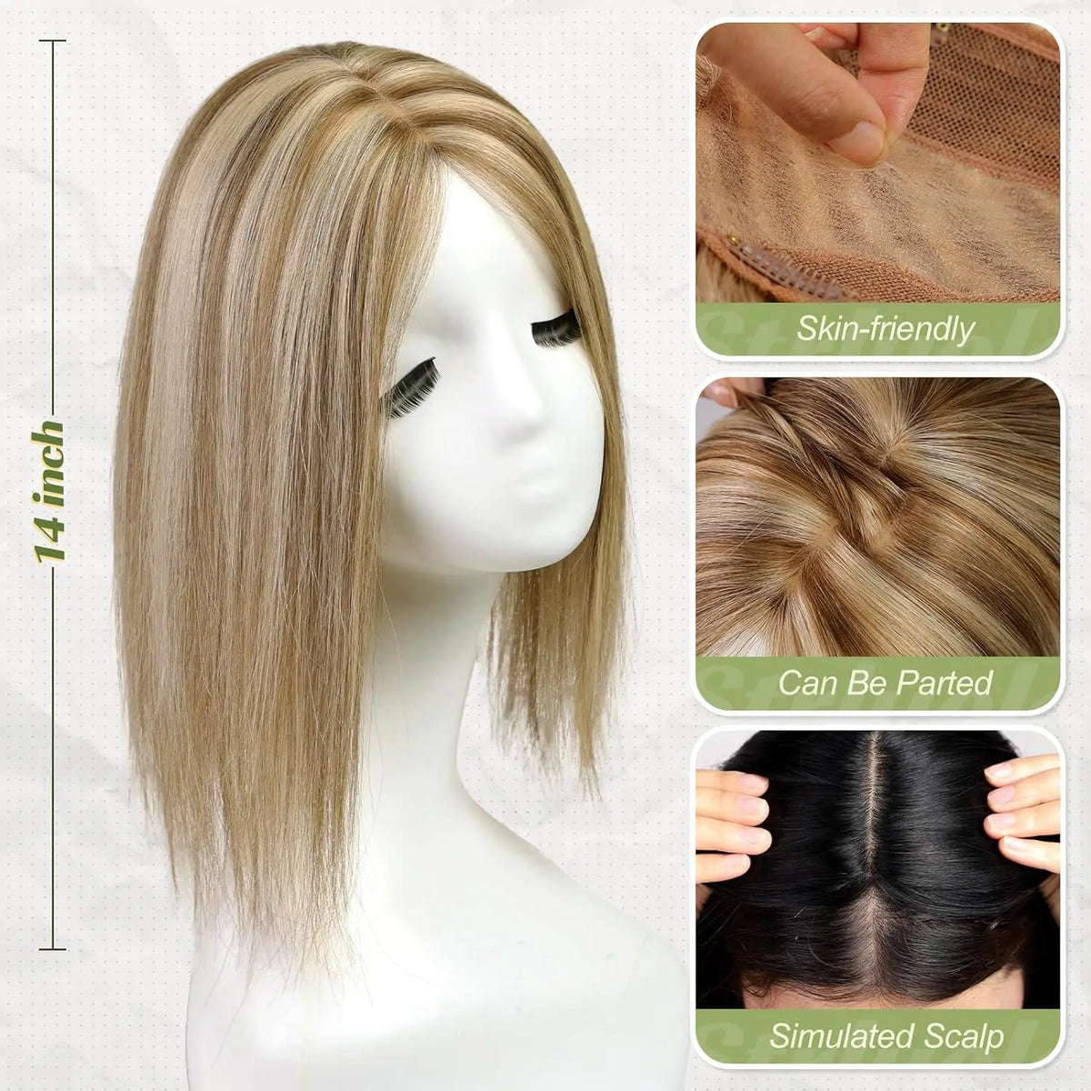 Straight Real Human Hair Topper No Bangs 5"*5.5" Base Brown Blonde Highlights
