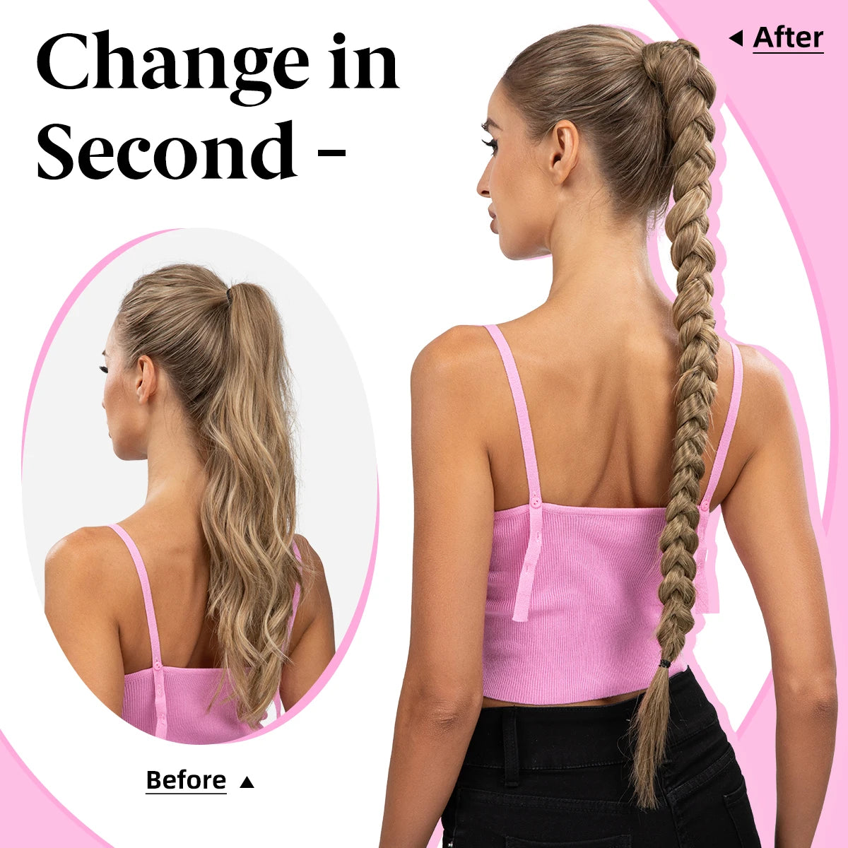 Synthetic Diy Long Braid Ponytail Extension Elastic Tie Straight Natural Wrap Around