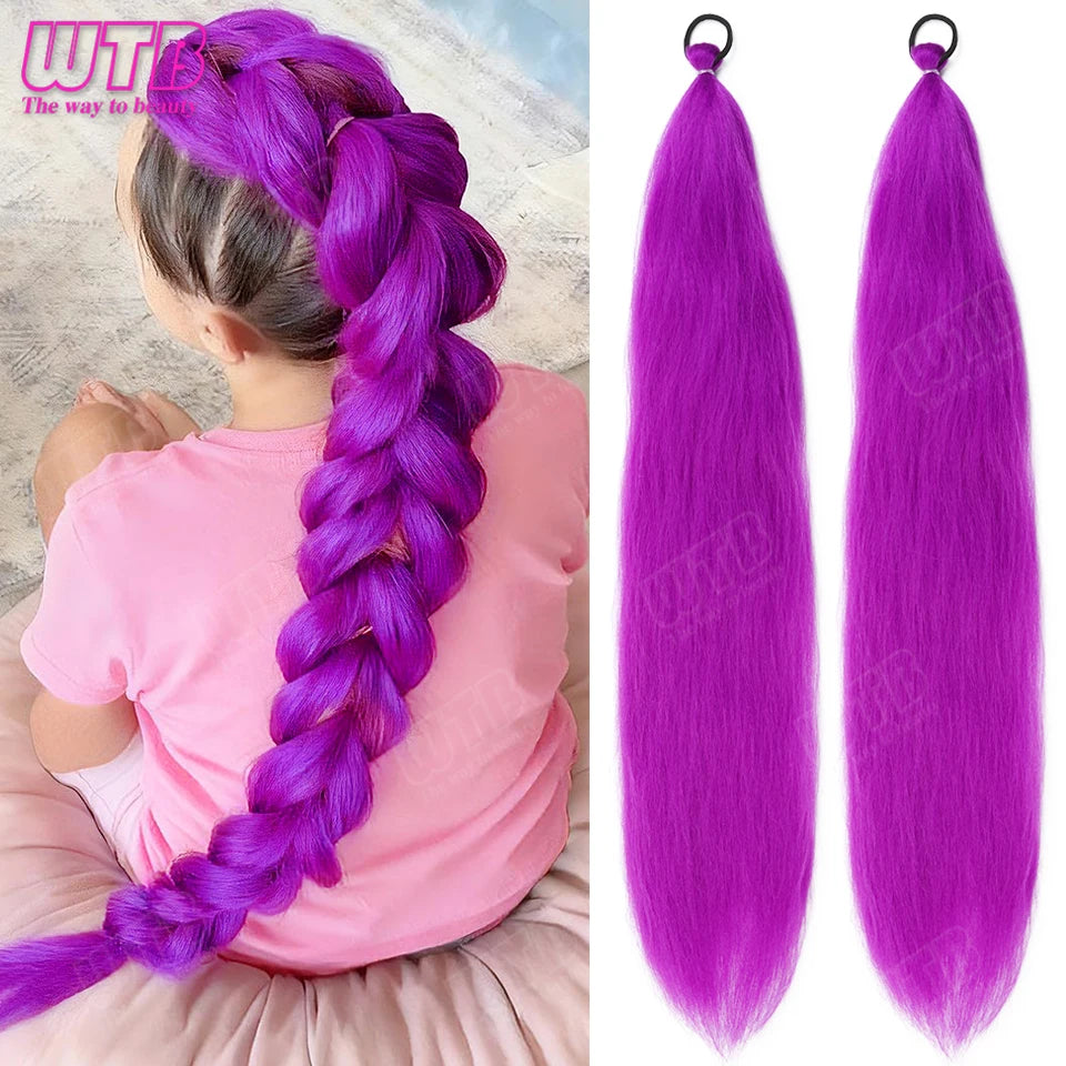 Purple Braids Ponytail Rubber Band Pre Braiding Hair Synthetic Extensions Halloween Costume
