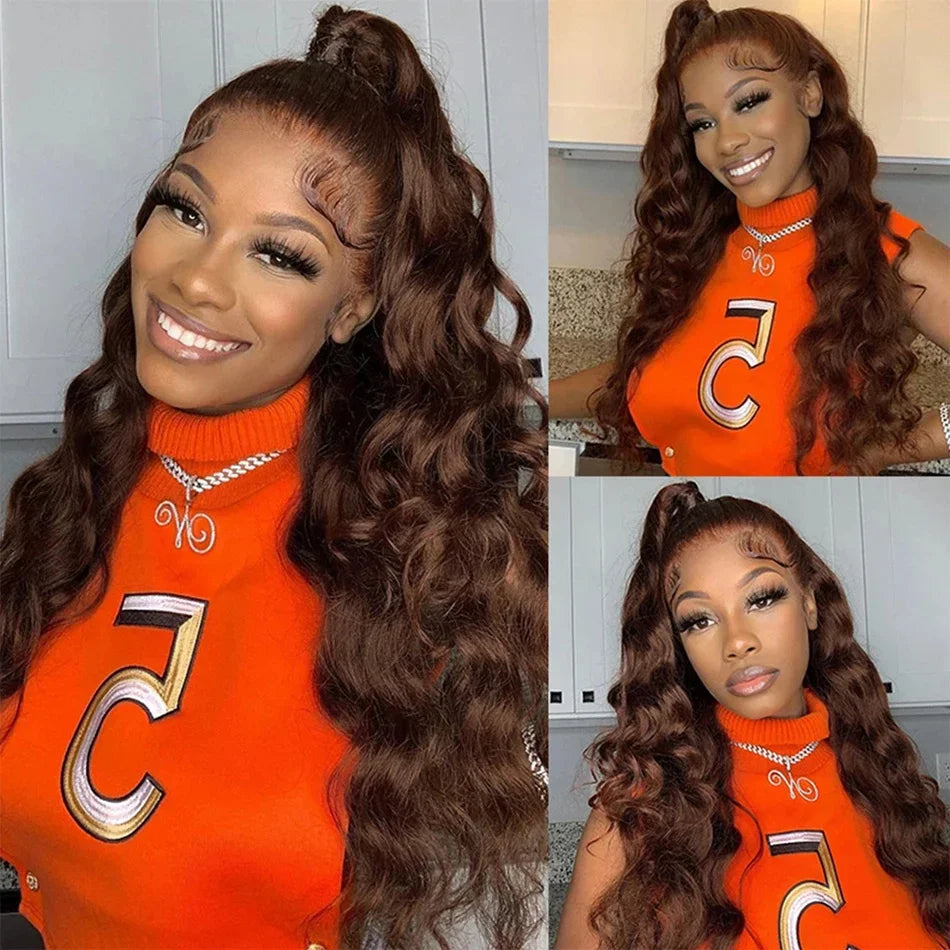 Chocolate Brown Colored Body Wave Human Hair Bundles 4x4/5x5/13x4 Closure Frontal Remy