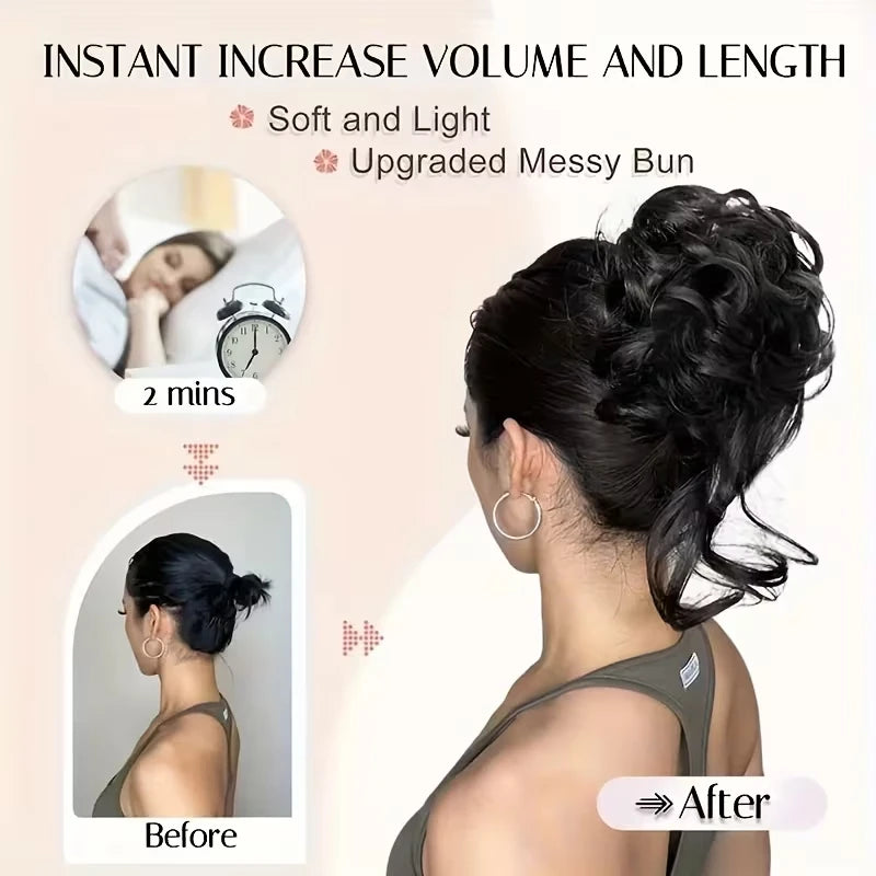 Synthetic Short Wavy Curly Messy Elegant Bun Hair Piece Claw Clip Tousled