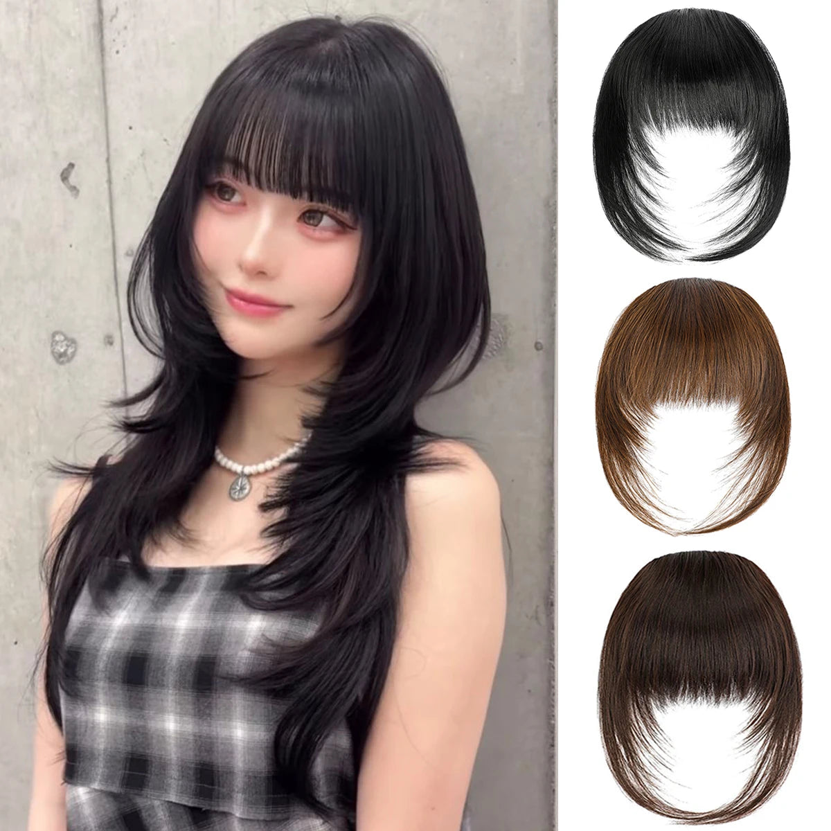 Synthetic high-level comic bangs wig women's forehead clip bangs heat-resistant natural black for