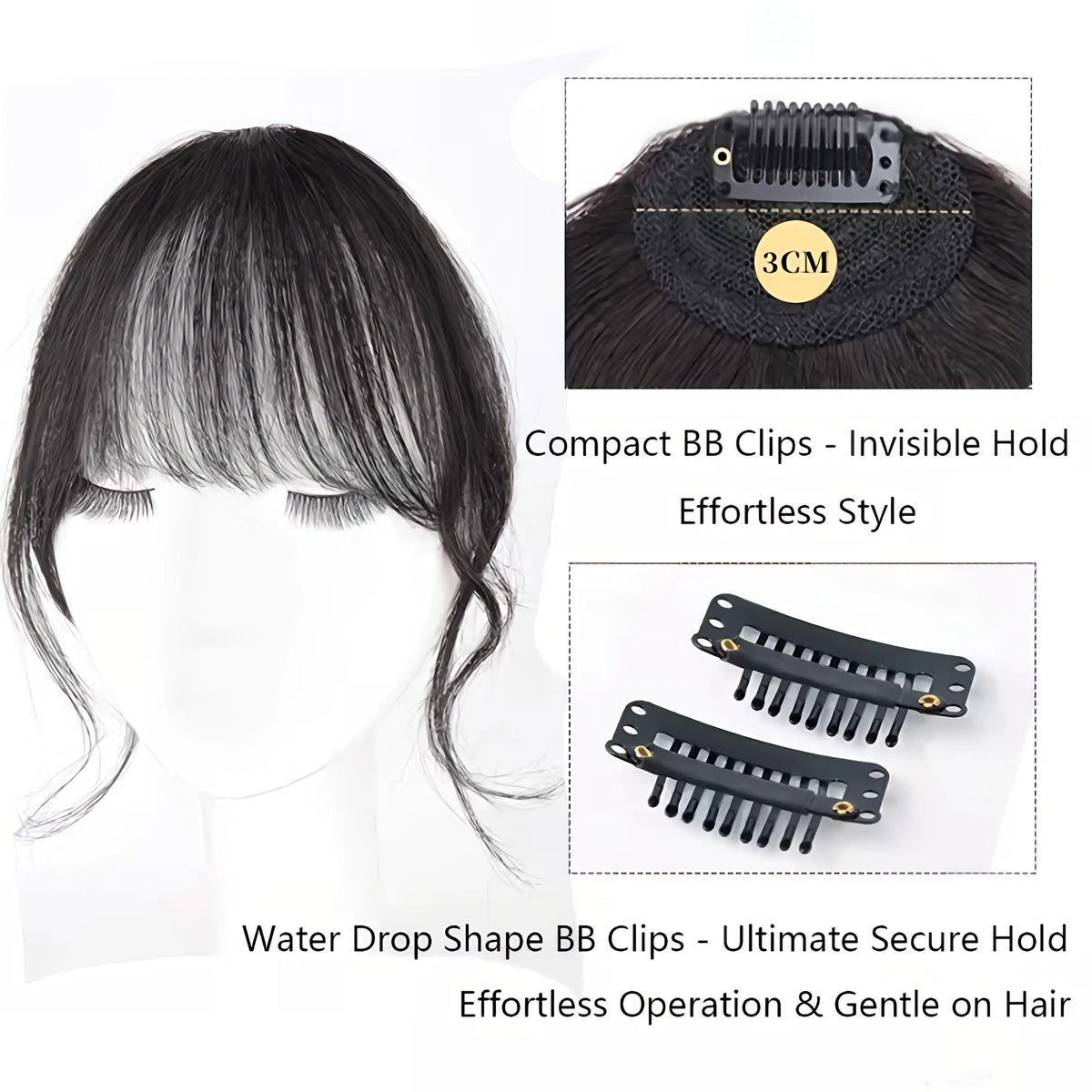 Japan-Style Manga Synthetic Bangs | Dragon Whiskers & Double Temples BB Clip, Natural Looking, Lightweight Breathable Daily Wear
