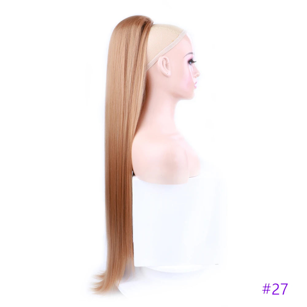 30 Inch Long Straight Ponytail Synthetic Drawstring Ponytail Chip-In Hair Extension Straight Pony Tail Fake Hairpiece