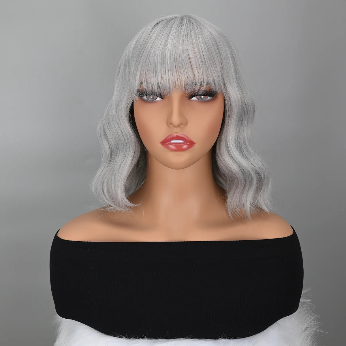 Blue Bob Wigs Bangs Short Colorful Wavy Curly Synthetic Cosplay Halloween Costume