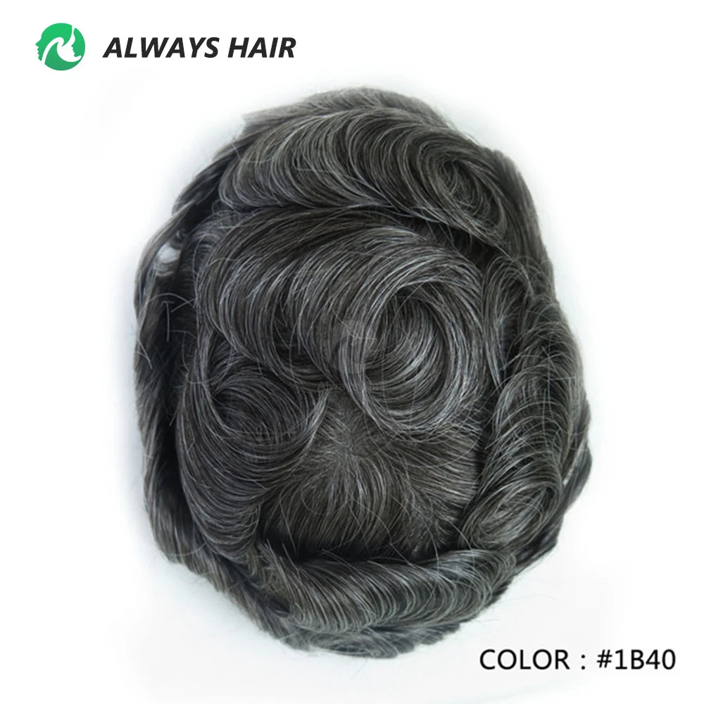 Men's Skin Base Toupee, Capillary Prosthesis, 130% Density, 0.12-0.14mm