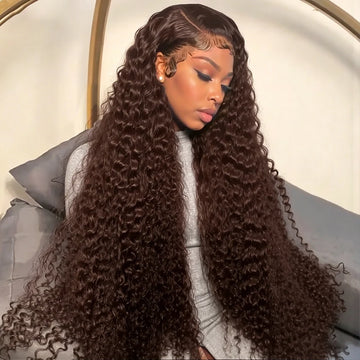 Chocolate Brown 250% Density Curly Lace Front Wig, 13x6 HD Transparent Human