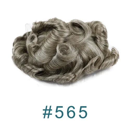 28mm Curly Men's 1B80 Gray Brown Black Human Hair Durable Bond Mono