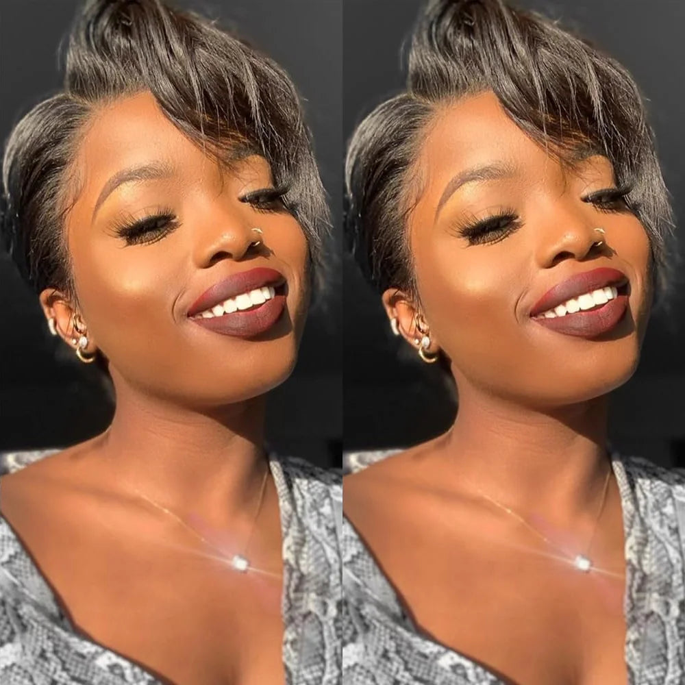 Pixie Cut 13x4 Transparent Lace Front Wigs Short Bob Brazilian Straight HD
