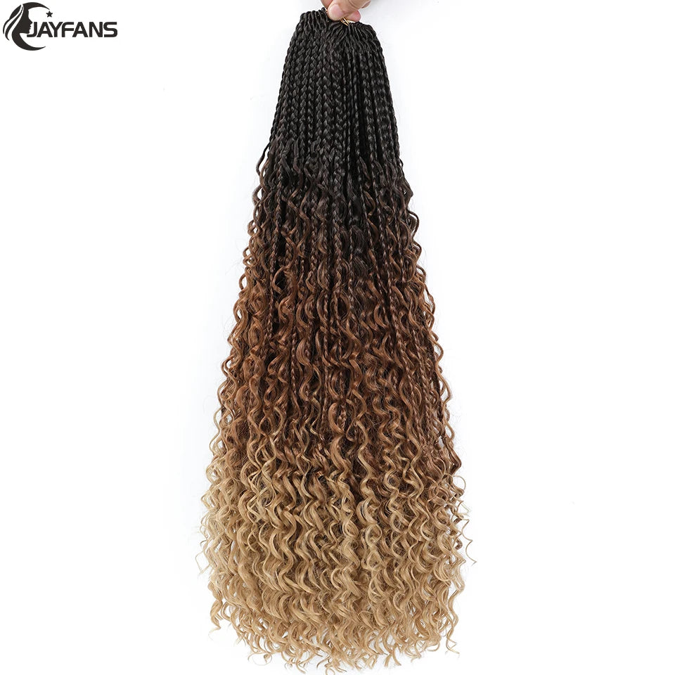 Boho Box Braids Crochet Synthetic Hair Goddess Curly Ends Bohomian