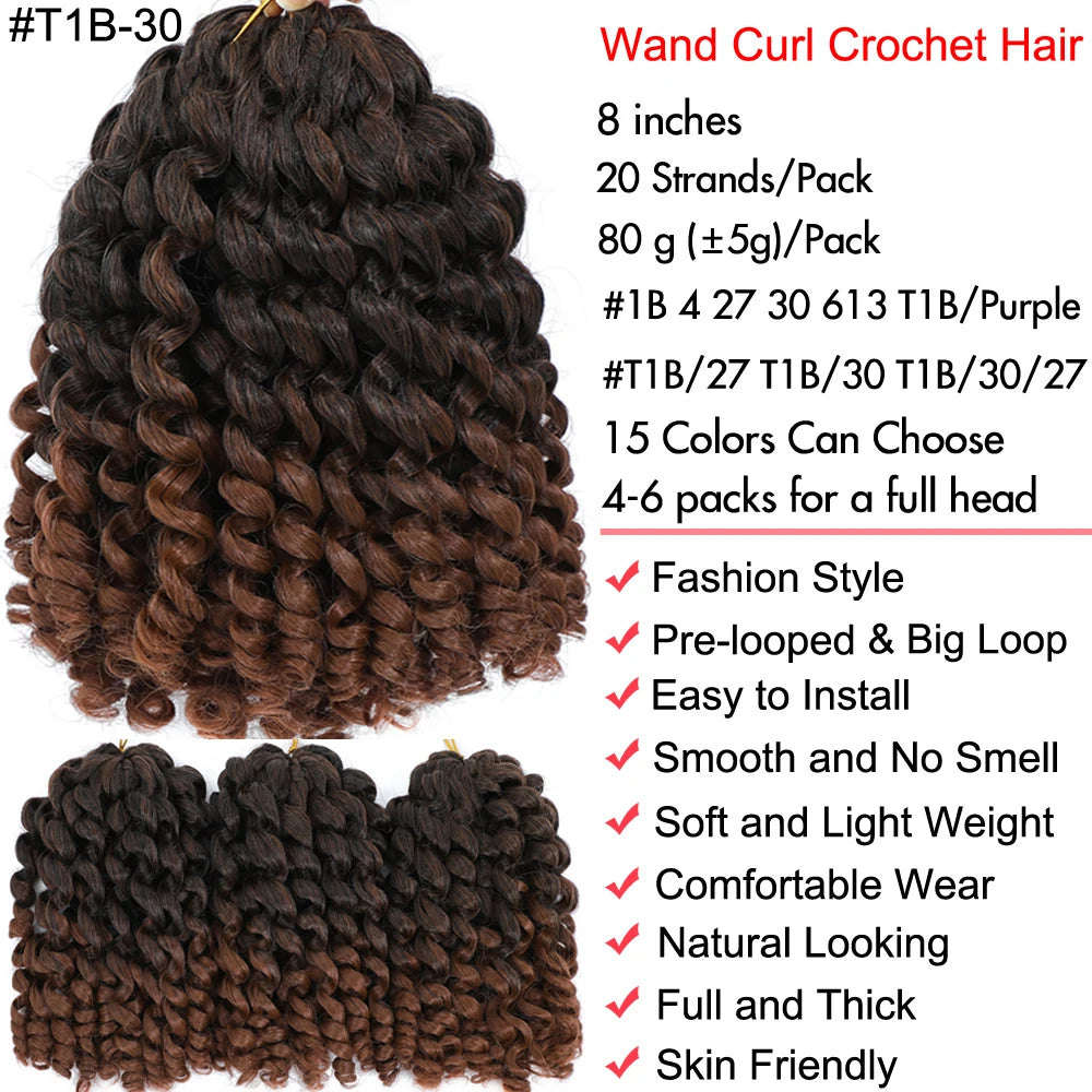 Jamaican Bounce Crochet Hair Jumpy Wand Curl Synthetic Braiding Extensions Ombre Brown