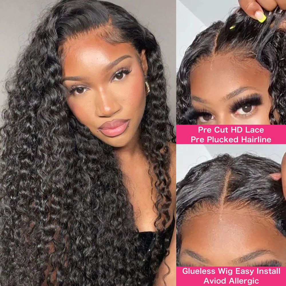 HD Lace 13x6 Frontal Wig Deep Wave Human Hair, 250% Curly Glueless