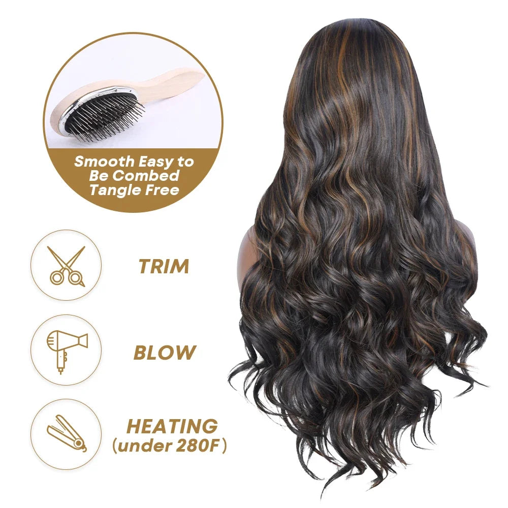 13x6 Highlight Ombre Honey Blonde Body Wave Lace Front Wigs Synthetic HD