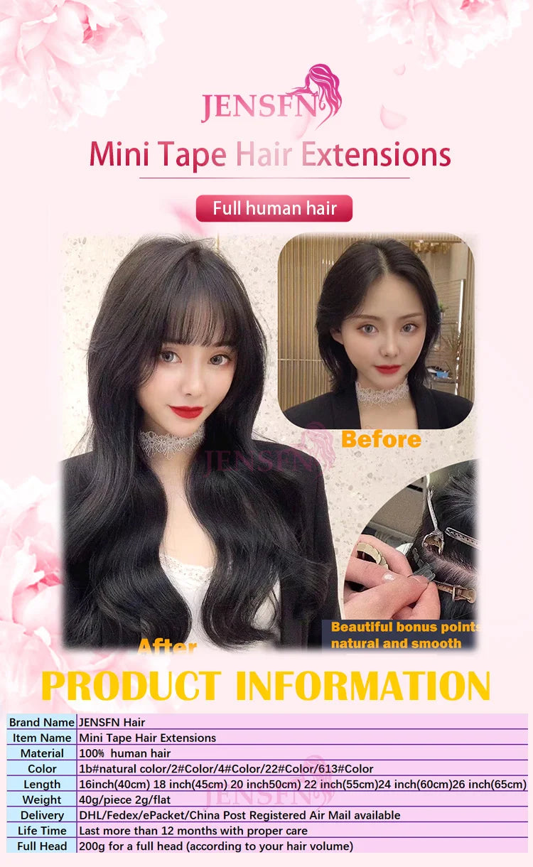Mini Tape In Hair Extensions 100% Remy Natural Human Hair 16"-26" Inch Straight Seamless PU Skin Weft Tape Ins For Salon