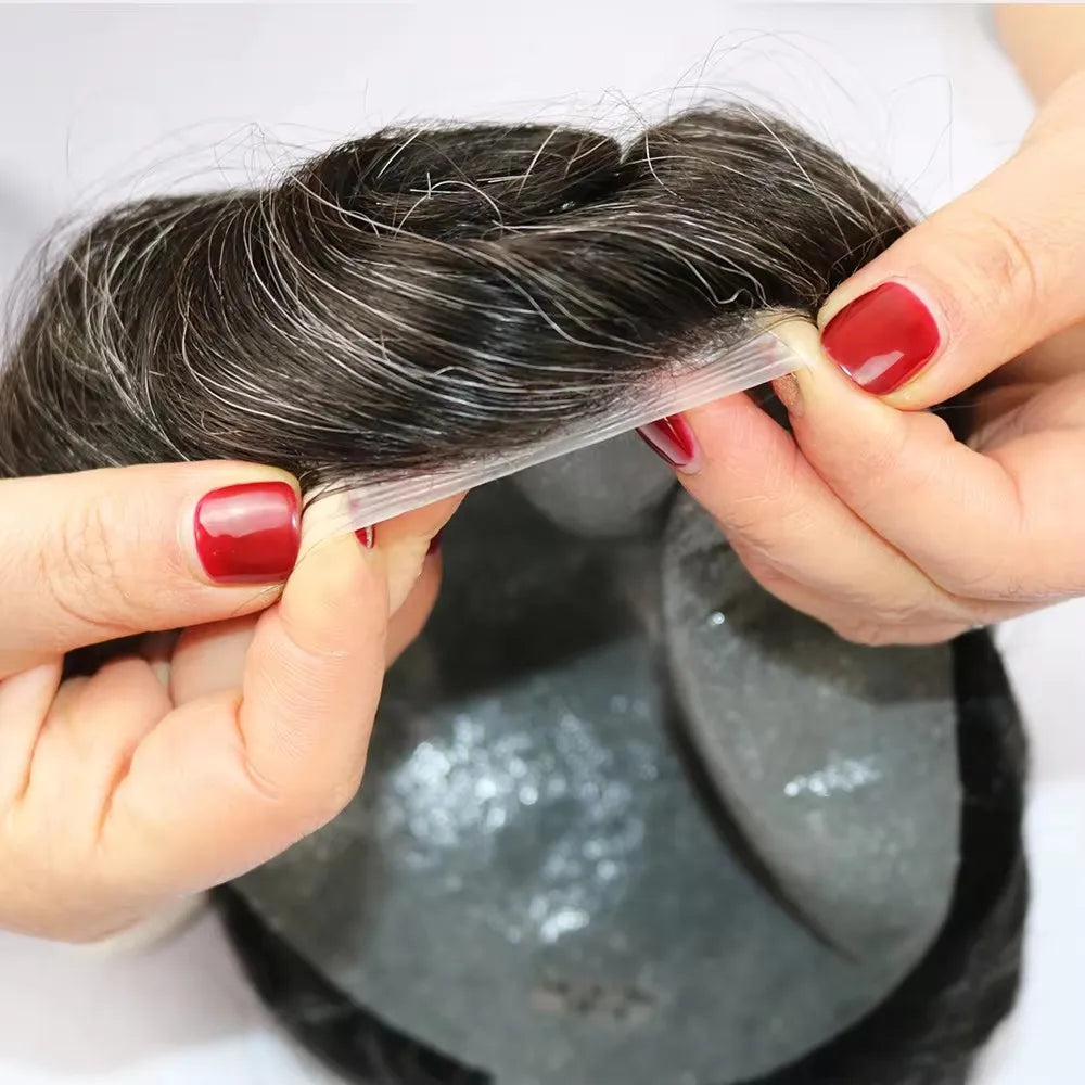0.02mm Super Thin Skin 1B10 Grey Wig Natural Hairline Undetectable 80%Density Men's