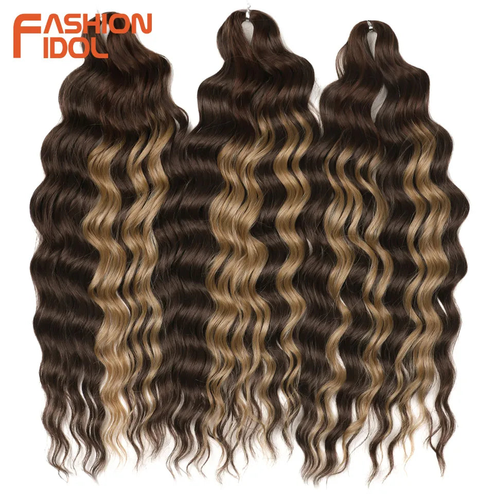 Loose Deep Wave Synthetic Braiding Hair Extensions - 24 Inch Water Wave, Ombre Blonde Twist Crochet
