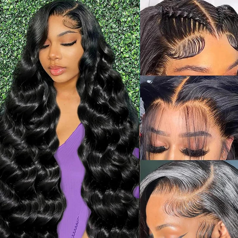 Body Wave Human Hair Lace Frontal Wigs 30inch Brazilian, 13x6 Loose Transparent