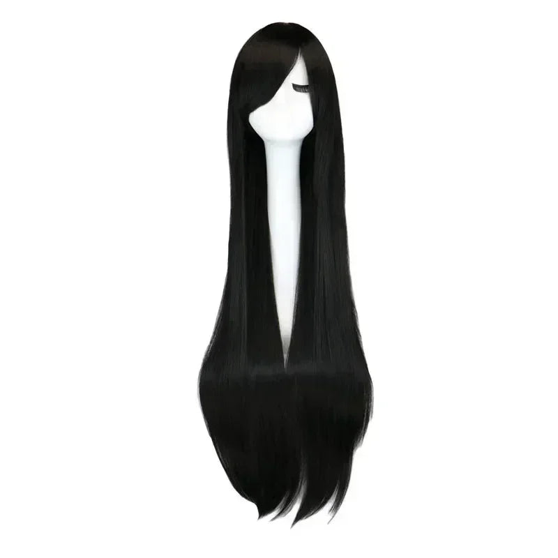 Long Straight Cosplay Wig Black Purple Red Pink Blue Dark Brown Cm