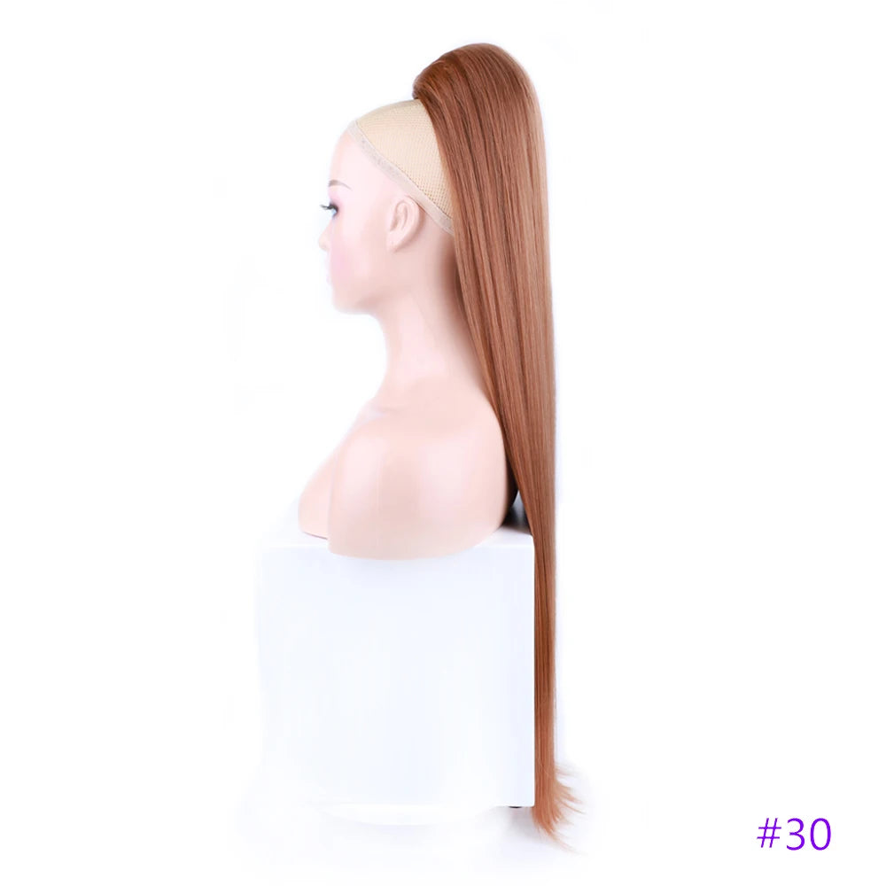 30 Inch Long Straight Ponytail Synthetic Drawstring Ponytail Chip-In Hair Extension Straight Pony Tail Fake Hairpiece