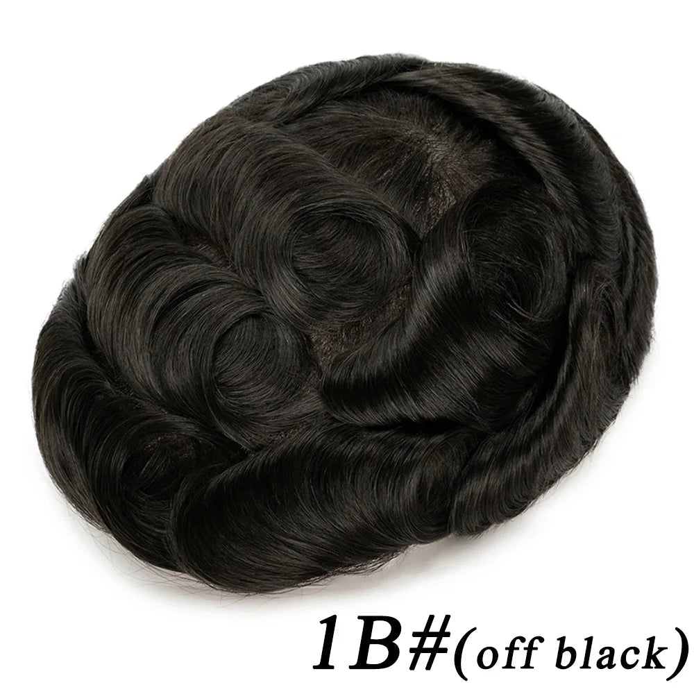 Lace Base Toupee Swiss Front PU Natural Hairline Wig Human Hair Prosthesis