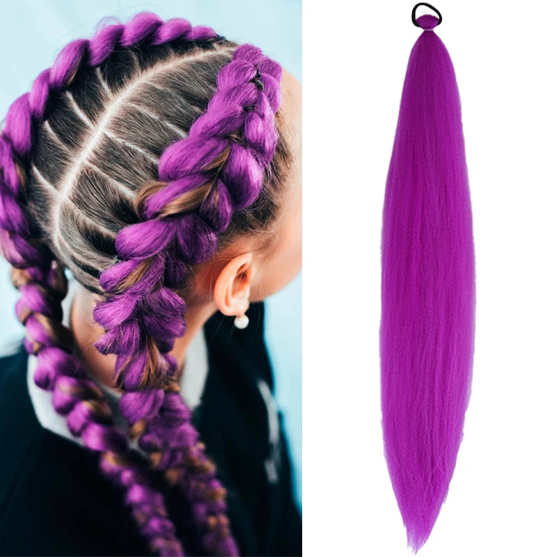 Synthetic Purple Hair Ponytail Wig Extension Braiding Kids Girls Tie Costume Party