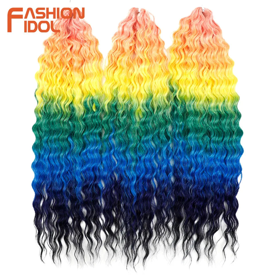 Synthetic Twist Crochet Curly Hair Water Wave Braid Ombre Blonde Brown Deep