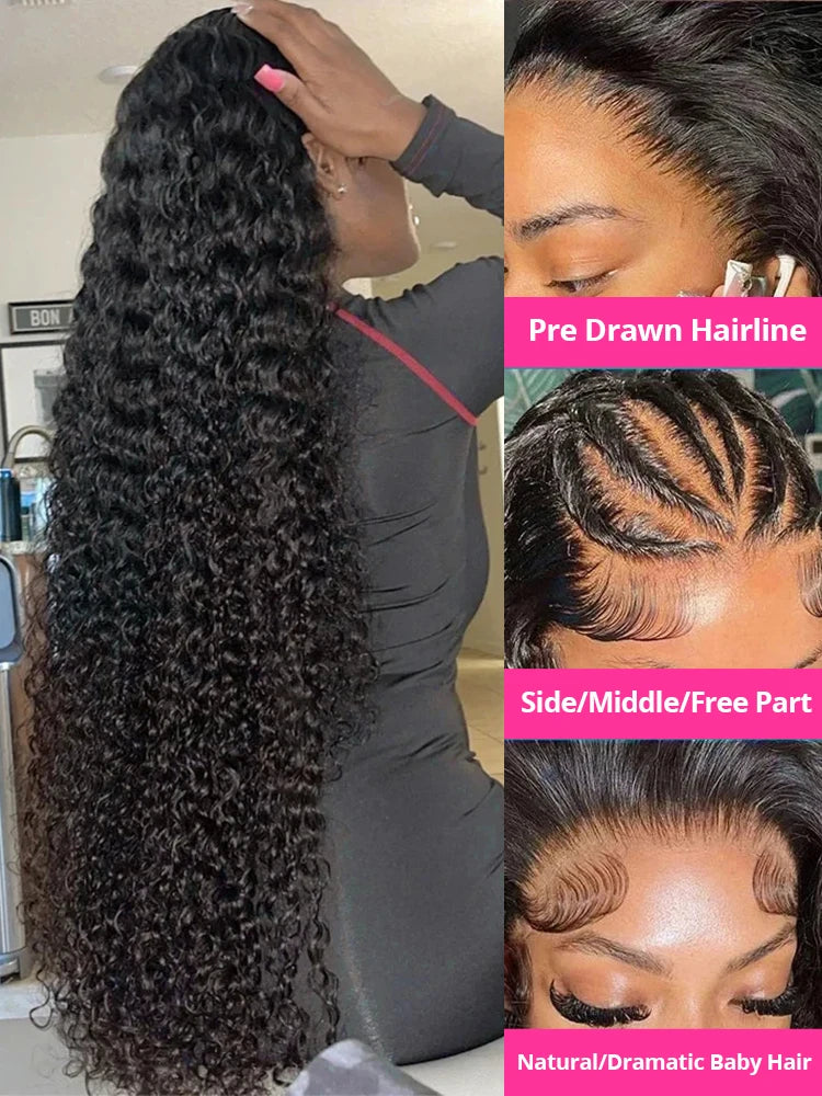 250% Density HD Deep Wave 13x6 Lace Front Human Hair Wig, 30-46 Inch, Wet and Wavy