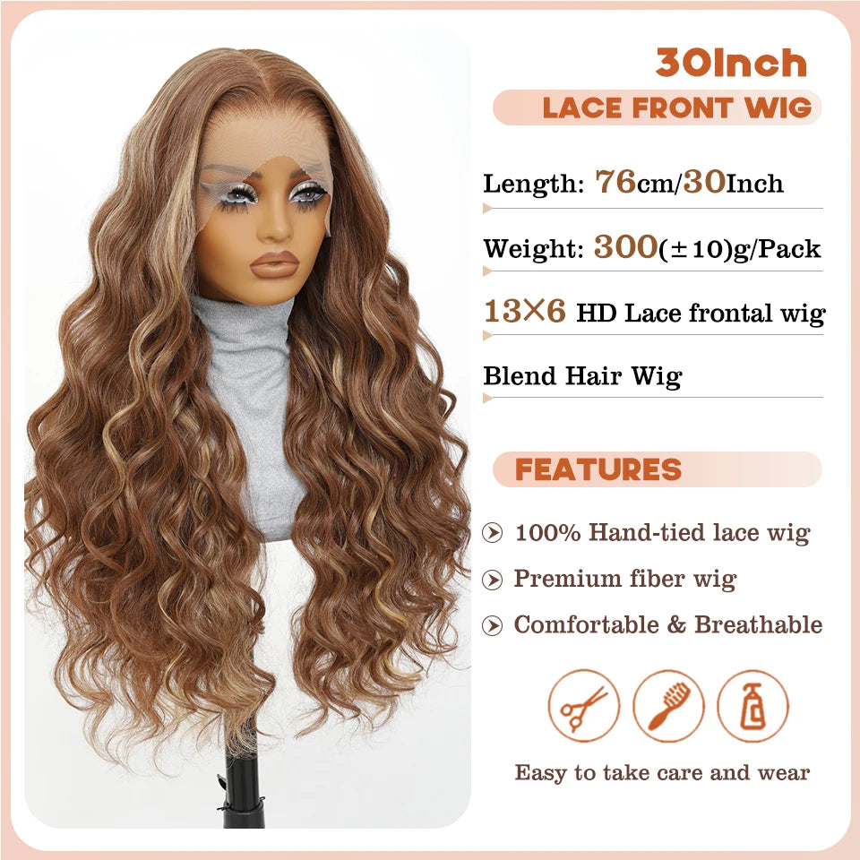 Synthetic Blend Lace Wigs Body Wave, 13x6 HD Frontal Baby Hair African