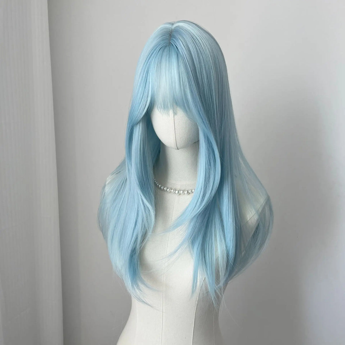 Lce Blue Wig Bangs 22inch Middle Straight Hair Lolita Nature Looking Headband