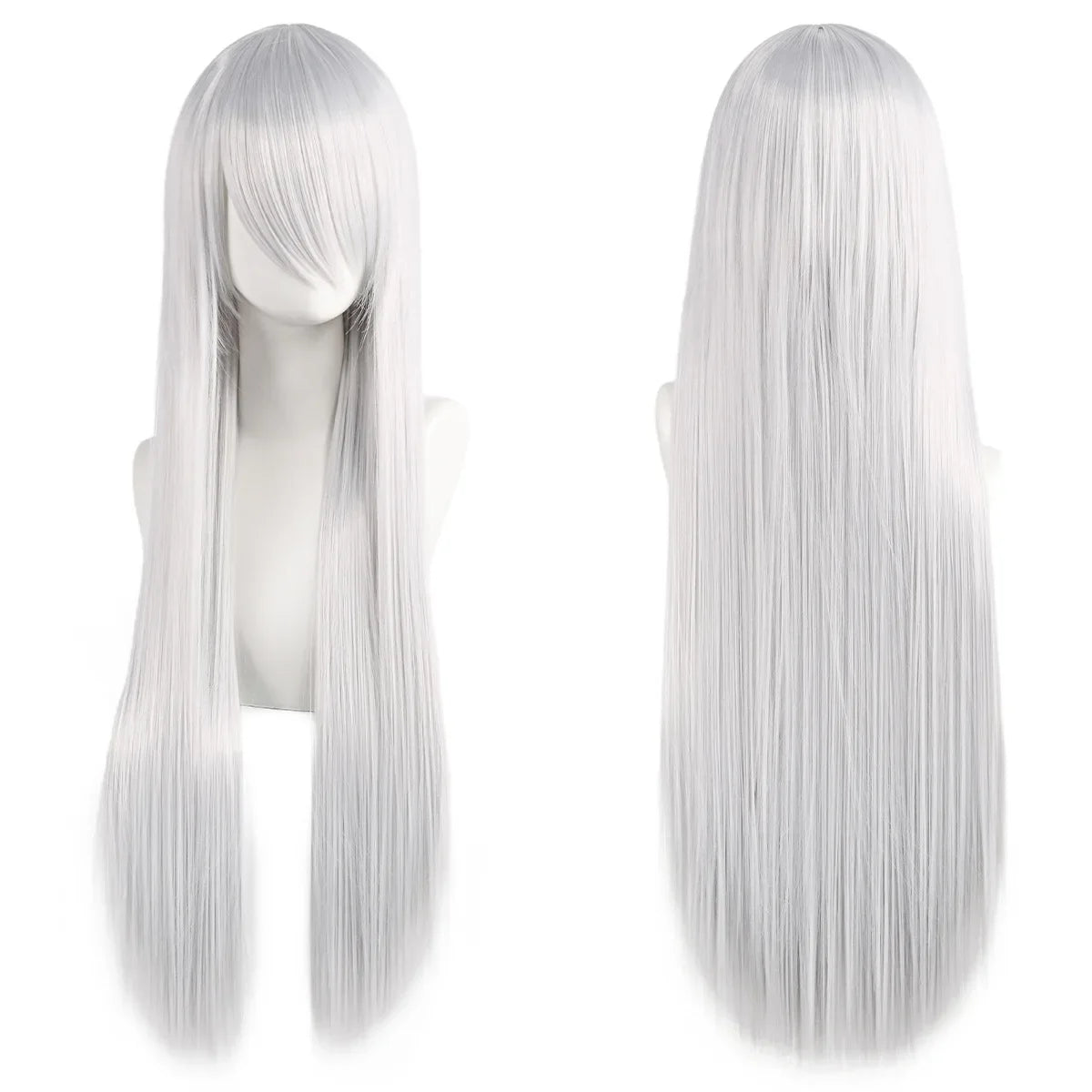 80cm Long Straight Synthetic Cosplay Wig with Bangs, White Green Silver Pink, Heat Resistant