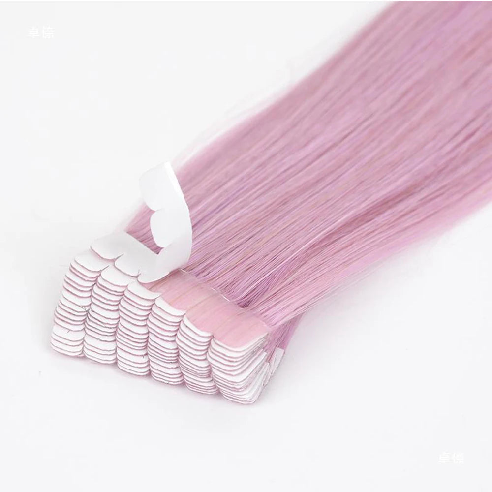 Synthetic Tape in Hair Extensions Straight Mini Ins Invisible Adhesive Colored