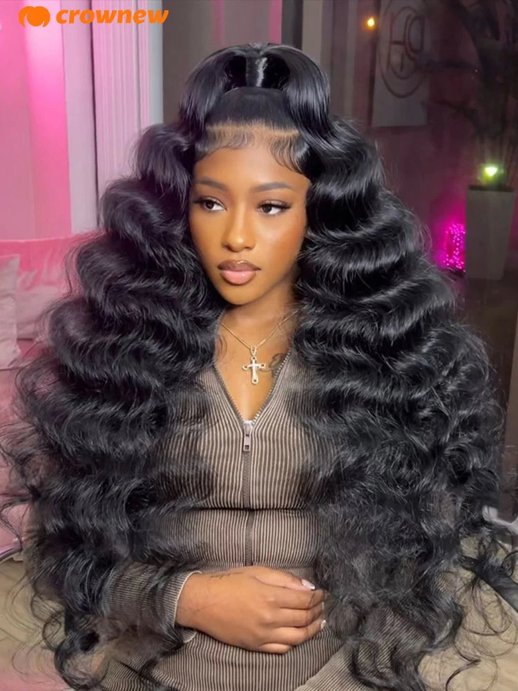 13x4 HD Lace Frontal Human Hair Wig, 220% Deep Wave Long Curly