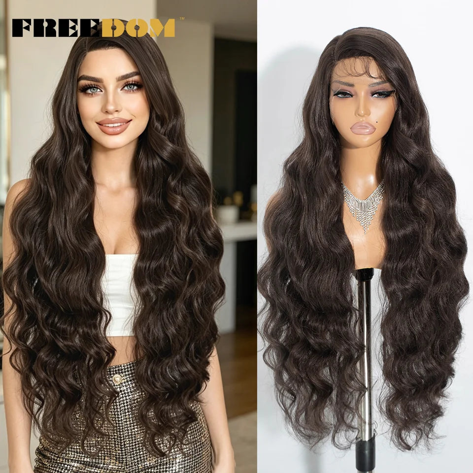 36" Long Wavy Synthetic Lace Front Wigs Ombre Brown Blonde Body Wave