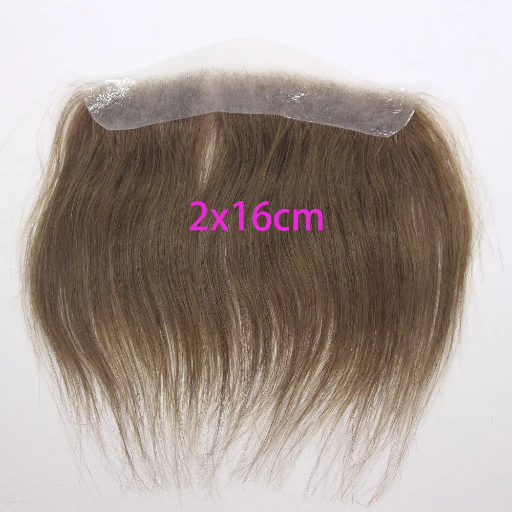 Front Toupee Mens Wig Natural PU Hairline, 100% Human Hair Piece Thin