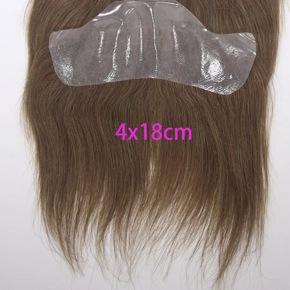 Front Toupee Mens Wig Natural PU Hairline, 100% Human Hair Piece Thin