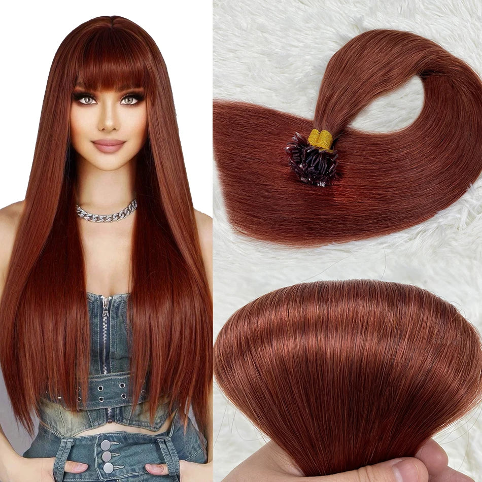 Human Hair Flat Tip Extension Remy Hair18-30inch Real Silky Straight Black Brown
