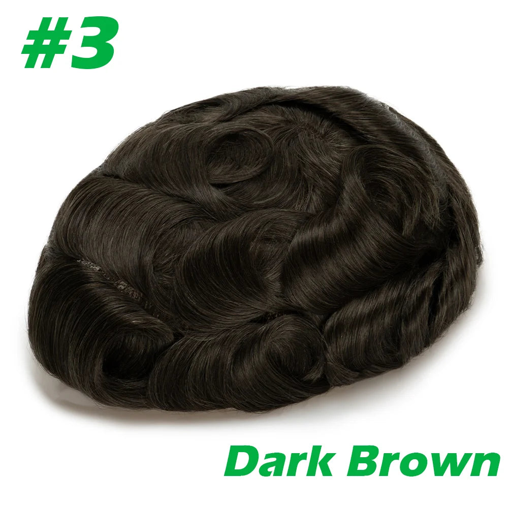 Lace with PU Men Toupee Hair Prosthesis Breathable Natural Human Hair Toupee Wig