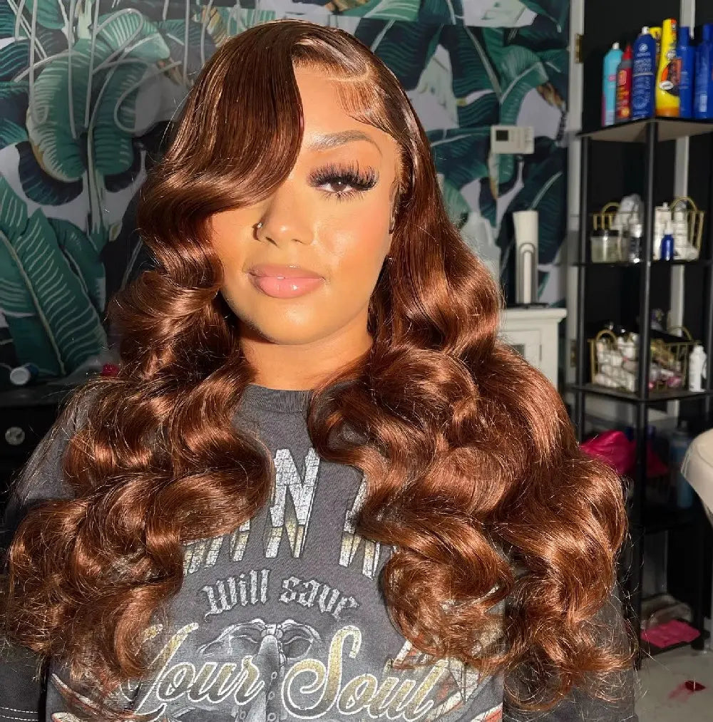 Chocolate Brown 13x6 Human Hair Wigs HD Lace Frontal Colored Transparent Body