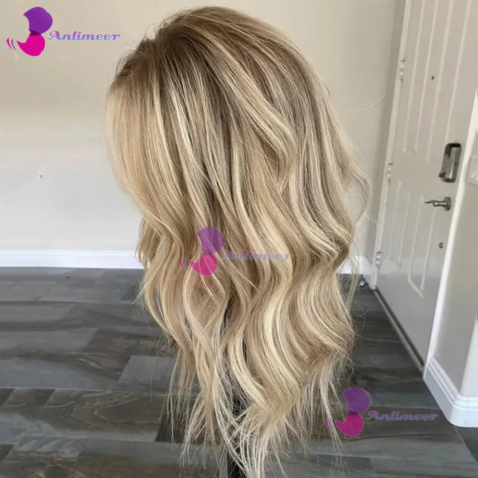 Ash Blonde Human Hair Body Wave Glueless, 180% Density Full Lace Wigs