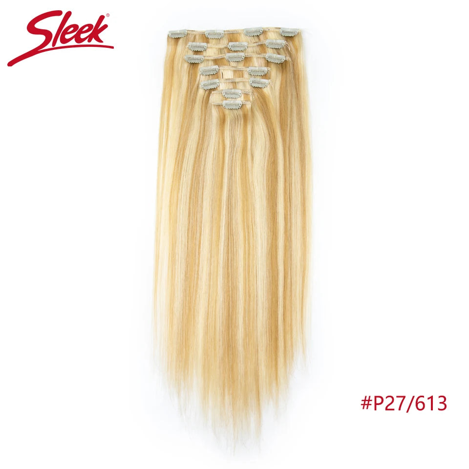 Sleek Straight Clip in Hair Extensions Human Hair Natural Blonde 613 Color 7pcs/Pack Clip in Extensions Salon-Grade Quality